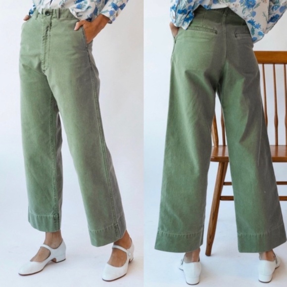 Caron Callahan Greene Wide Leg Cotton Sailor Chino Pants Sage Green XS